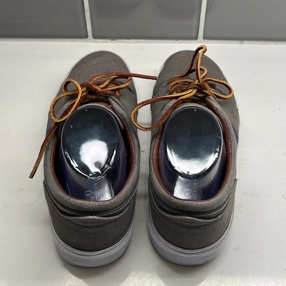 Polo‎ Ralph Lauren Faxon Low Gray Canvas Sneaker Mens Sz 9.5D Blue Pony